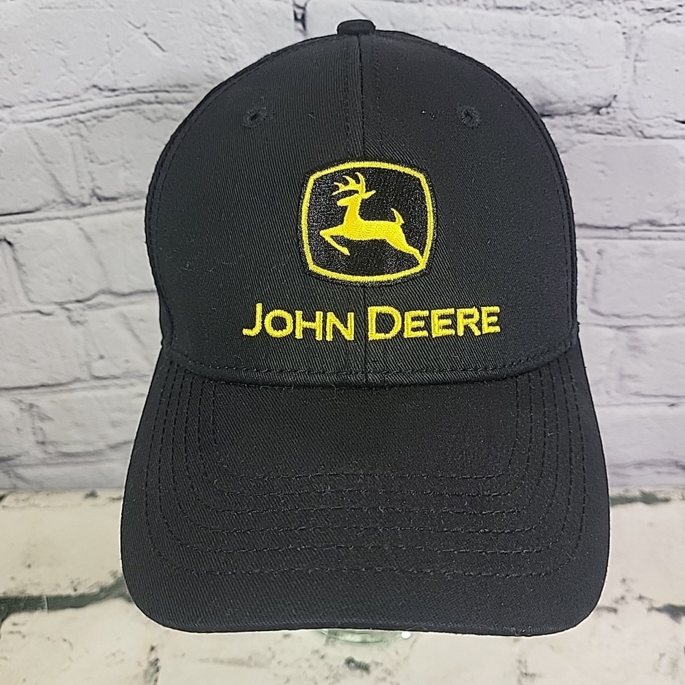 John Deere Hat‎ Black Yellow Mens Snapback Farm Work Advertising Cap